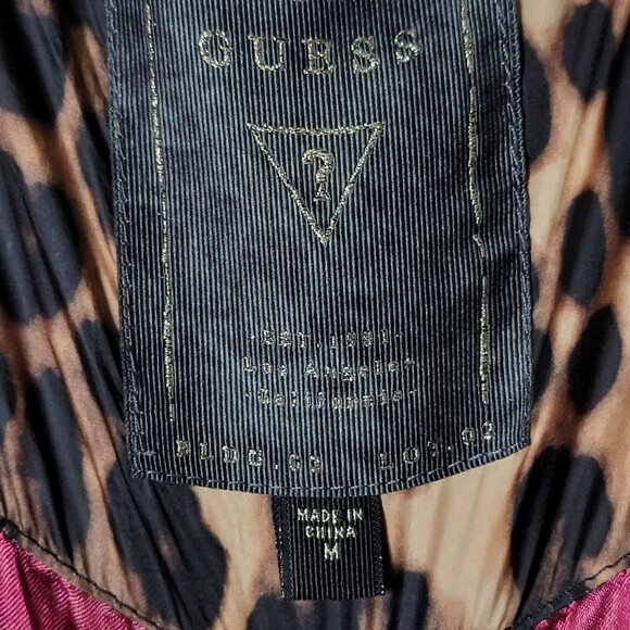 Guess Womens Y2K 2000s Leopard Faux Fur Down Feathers Hooded Puffer Vest Medium - Picture 9 of 12
